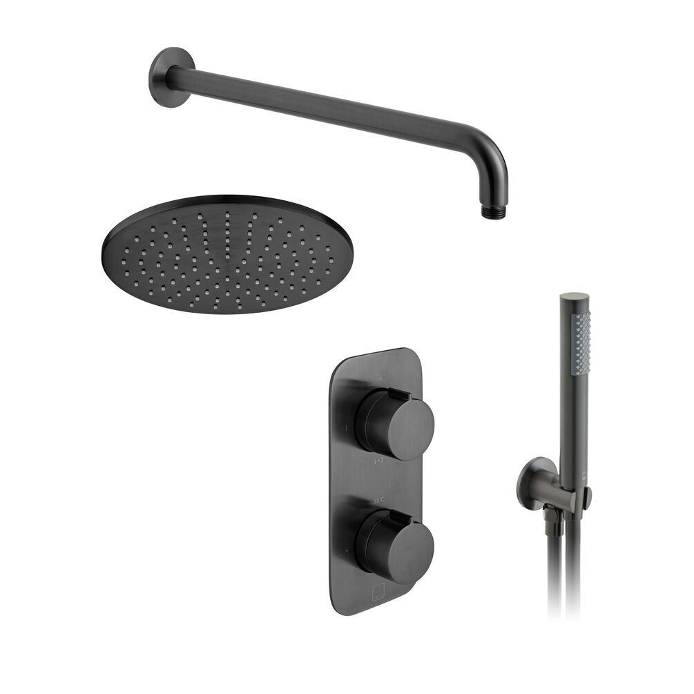 Cutout image of Vado Individual Brushed Black Round Dual Outlet Shower Pack